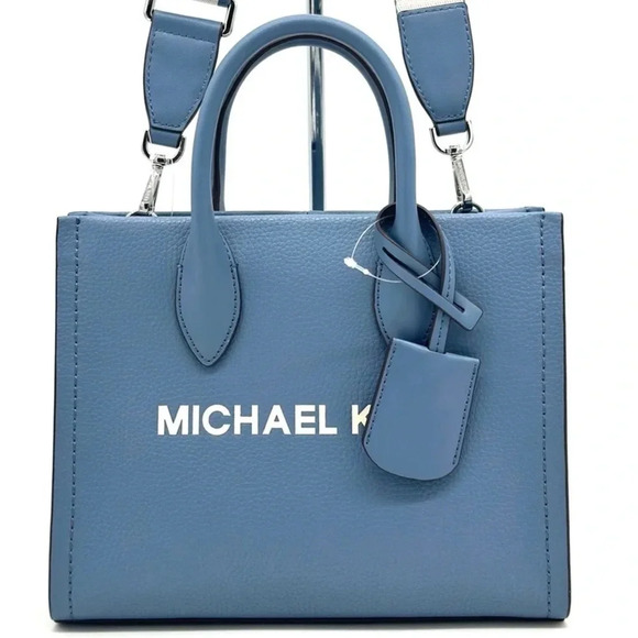 Michael Kors Mirella Small Pebbled Leather Crossbody Bag Blue Denim - Picture 1 of 10